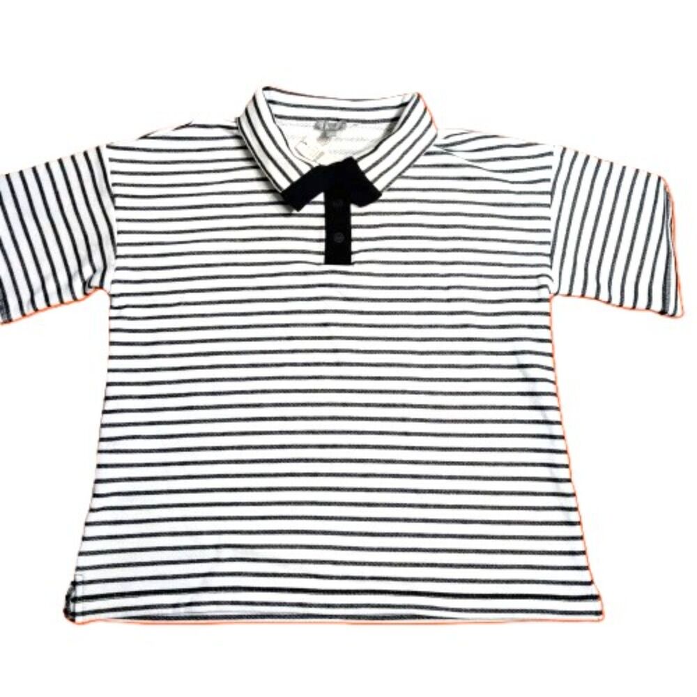 Talbots Women’s Black White Striped Short Sleeve Polo Shirt Size Large